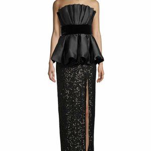 Jay Godfrey Women's Black Solid Julian Bubble Peplum Sequin Gown Size 0
